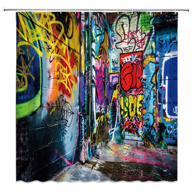 BST Colorful Graffiti Shower Curtain Abstract Art Home Creative Colorful Bathroom Curtains Decor Polyester Fabric Quick Drying 70x70 Inches Include Hooks - Image 1